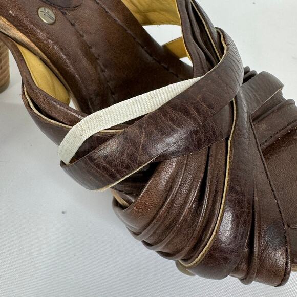 Frye Brown Leather Reese Multi Slide Heels 7.5 Stacked Cone Heel Slip On Sandals - Picture 8 of 9